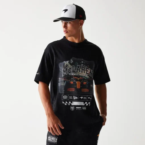 Playera McLaren X New Era 2025 Washed Negra Oversize